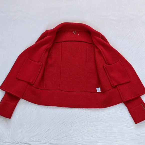 Anthropologie One Girl Who Red Wool Knit Sweater Moto Jacket | Size S - Picture 4 of 15